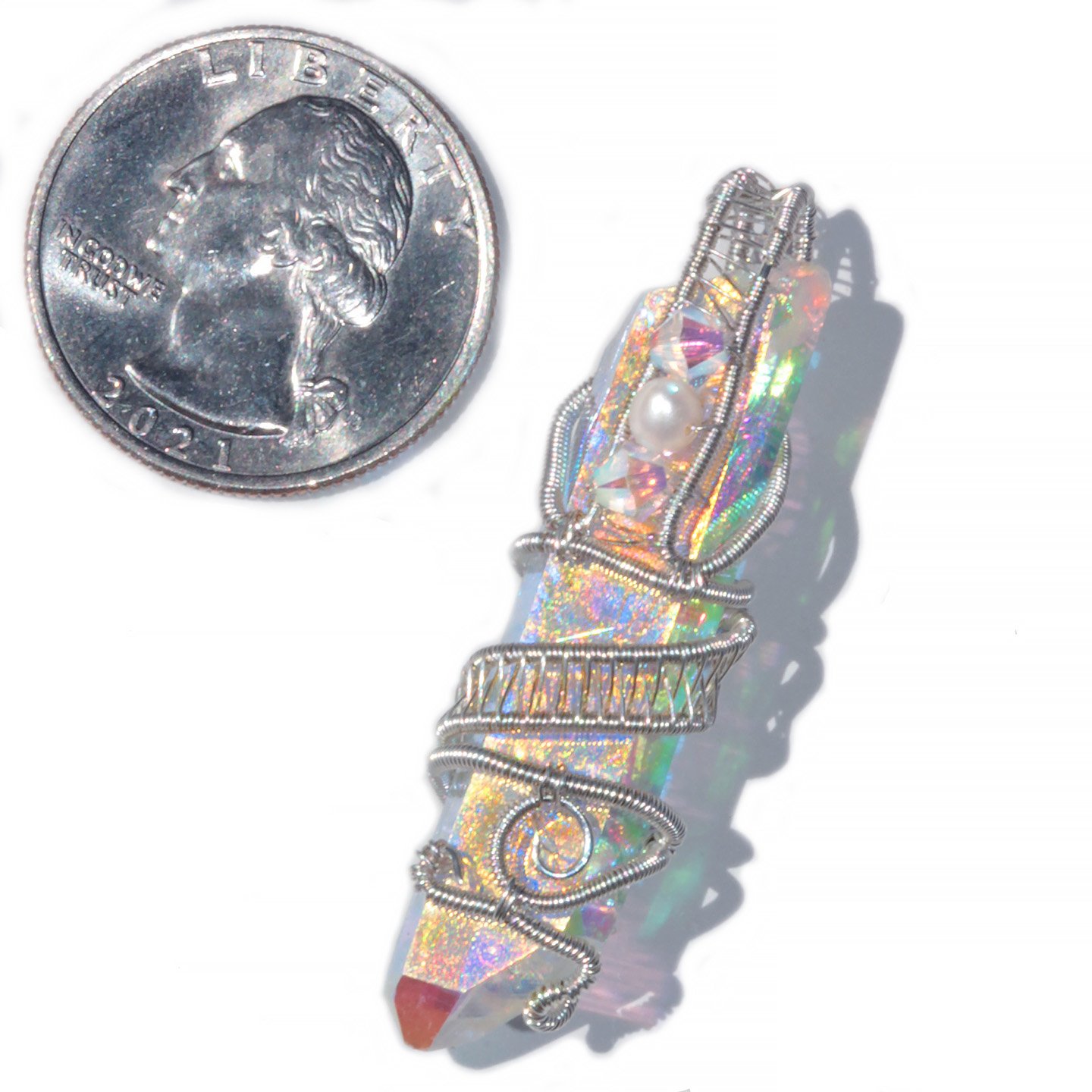 アクセサリー kurara Angel Aura Quartz Crystal Woven Wire Wrap Sterling Silver